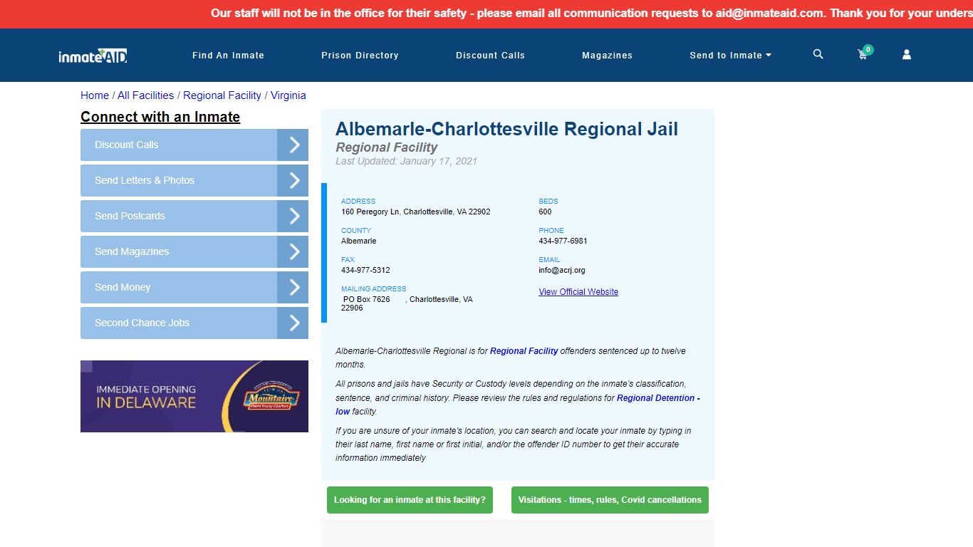 Albemarle-Charlottesville Regional Jail - Inmate Search ...